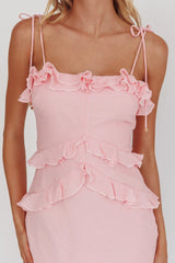 Vestido largo maxi con volantes On A Roll - Rosa