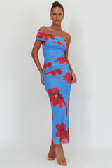 Vestido largo asimétrico floral azul Gala