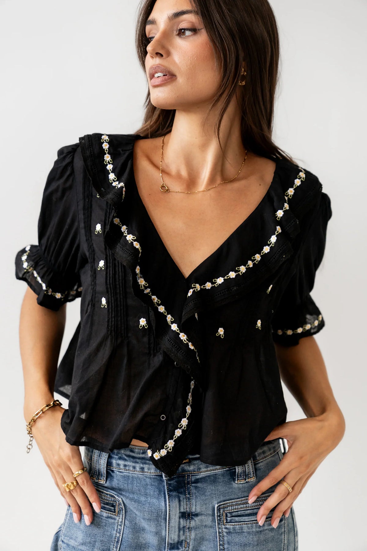 Suzie Embroidered Blouse in Black