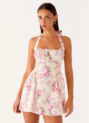 Minivestido Rosalie Halter - Floral Rosa Vintage