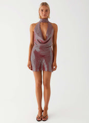 Minivestido con cuello desbocado de lentejuelas Nora - Rojo