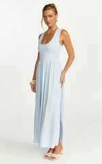 Vestido Longo Luciana - Vestido Smock Gola U Azul