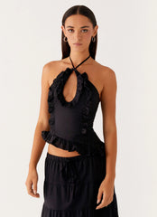 Mariella Linen Top - Negro