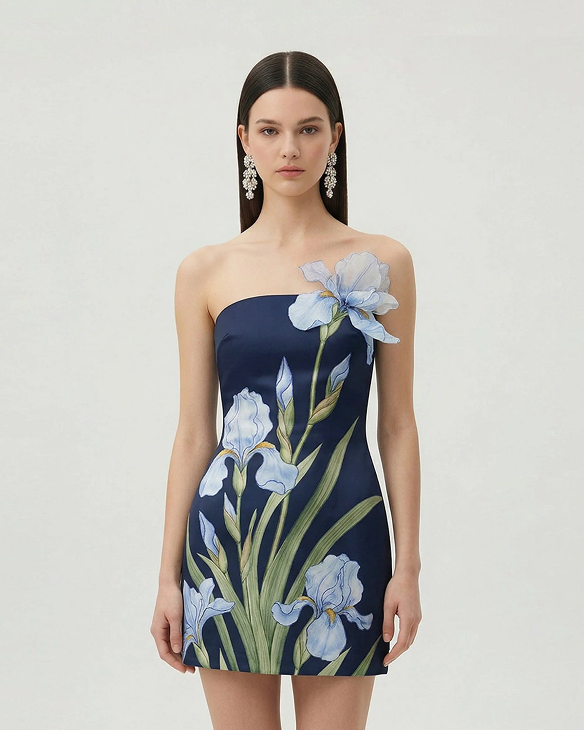 Floral Printed Mini Dress - Navy blue