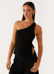 Top Safiya de un solo hombro - Negro