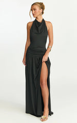 Vestido largo Sophia - Vestido de punto sin espalda con cuello desbocado en negro