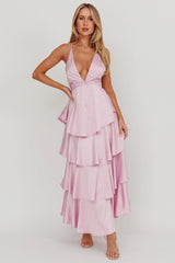Vestido Auguste Lilás com Babados e Alças nas Costas