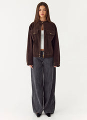 Chaqueta Biker de Ante Sintético Jeremy - Chocolate Oscuro