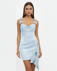 Orchid Embroidered Draped Mini Dress - Light Blue