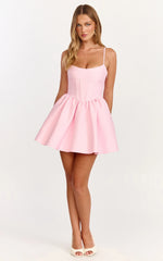 Louisa Mini Dress - Boned Bodice Lace Up Back Dress in Soft Pink