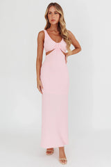 Vestido largo Kharissa texturizado con aberturas, rosa