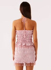 Top halter con abalorios Shari - Rosa