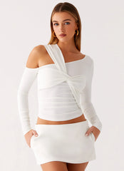Blusa de Manga Comprida Assimétrica Cloud Kiss - Creme