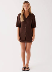 Camisa de ganchillo extragrande Nylah - Chocolate