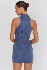 Vestido Colarinho Falso Botões South Beach Jeans Escuro