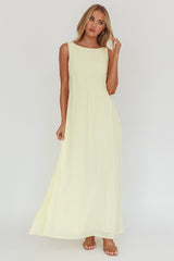 Vestido maxi Karine plisado fruncido color mantequilla