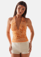 Top Halter Atlanta de Lantejoulas - Laranja