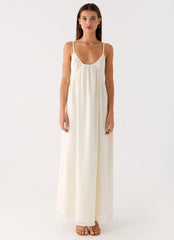 Vestido maxi de chifón ligero con cuello redondo - Blanco