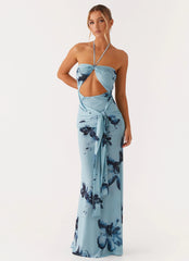 Vestido largo Antonia - Floral azul negro