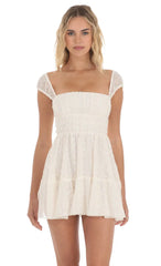 Chiffon Eyelet Cap Sleeve Dress in Cream