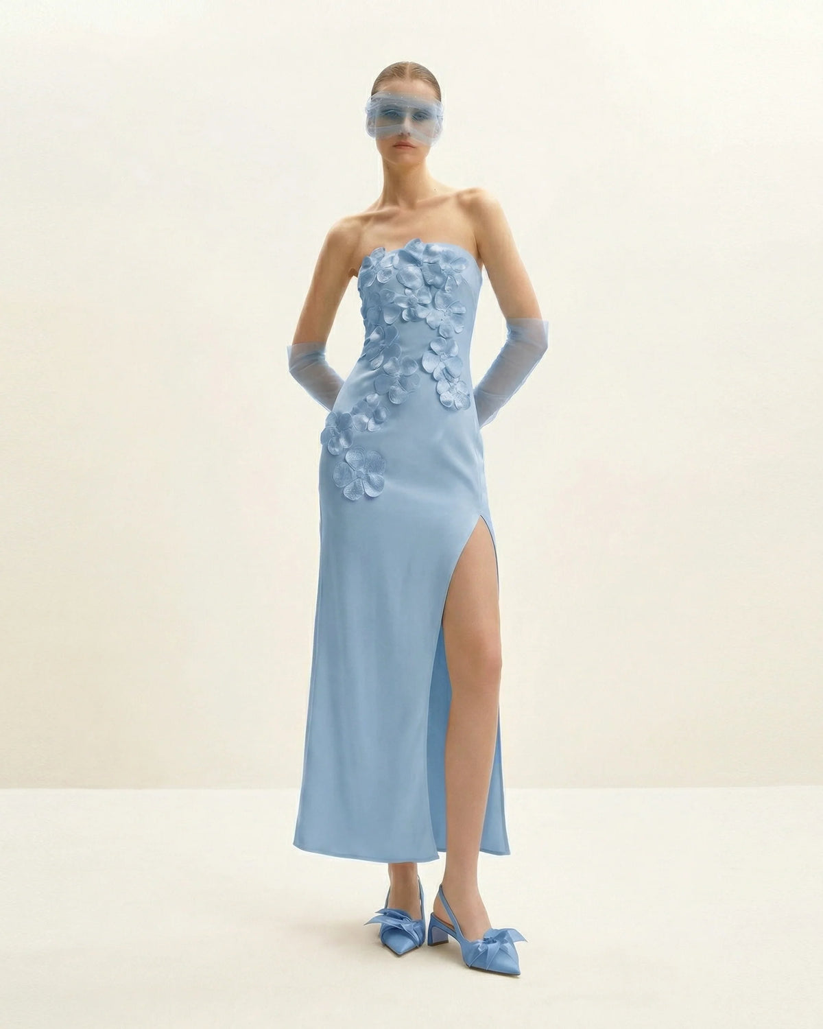 Floral Embroidered Long Dress - Blue