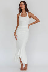 Vestido midi halter con estampado Fire Of Stars blanco