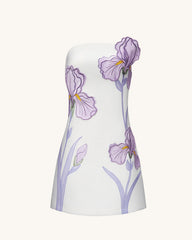 Iris Floral Print Strapless Dress - White