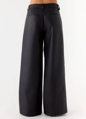 Pantalones Samuel de Piel Sintética de Tiro Bajo - Negro