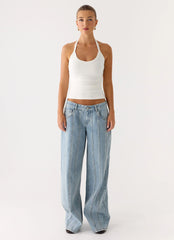 Top Halter Canelado Naturi - Branco