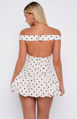Mini Vestido Poá Creme e Preto The Moment I Met You