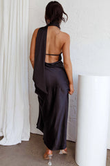 Vestido Midi Preto com Laço no Pescoço Verão Italiano