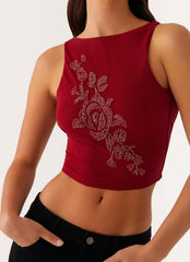 Top de malla con cuentas Brae - Rojo oscuro