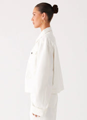 Back Again Oversized Denim Jacket - White