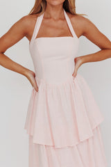 Vestido longo Shaya com babados em camadas rosa