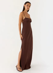 Vestido longo Off The Table em linho - Chocolate