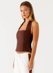 Top de lino tipo halter Sunflare - Chocolate