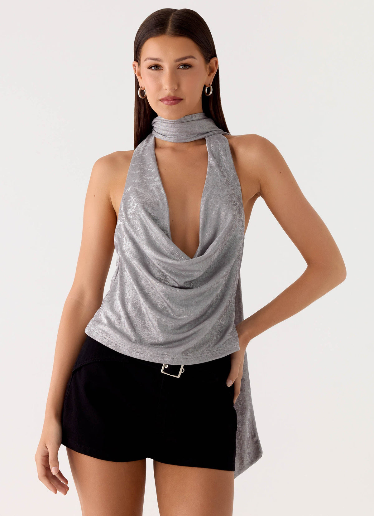 Top de cuello de vaca Shining Lights - Plateado