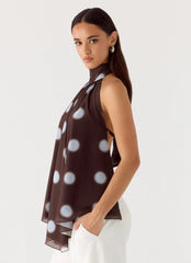 Top Corrida con espalda descubierta - Lunares azules chocolate