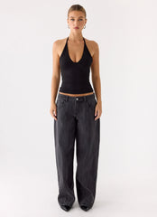 Top halter enrollado - Negro