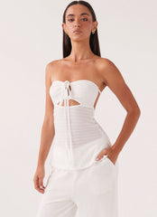 Top Jadey tomara que caia com textura de waffle - Branco