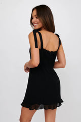 Minivestido com Ombro Amarrado Jezika Preto