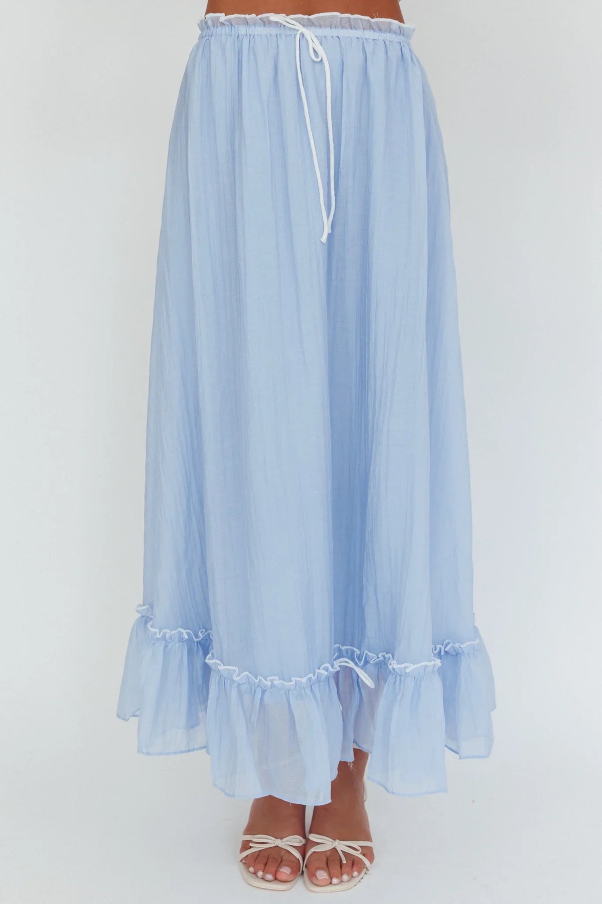 Saia longa de overlock com detalhe de amarrar e fendas Maids - Azul Nuvem
