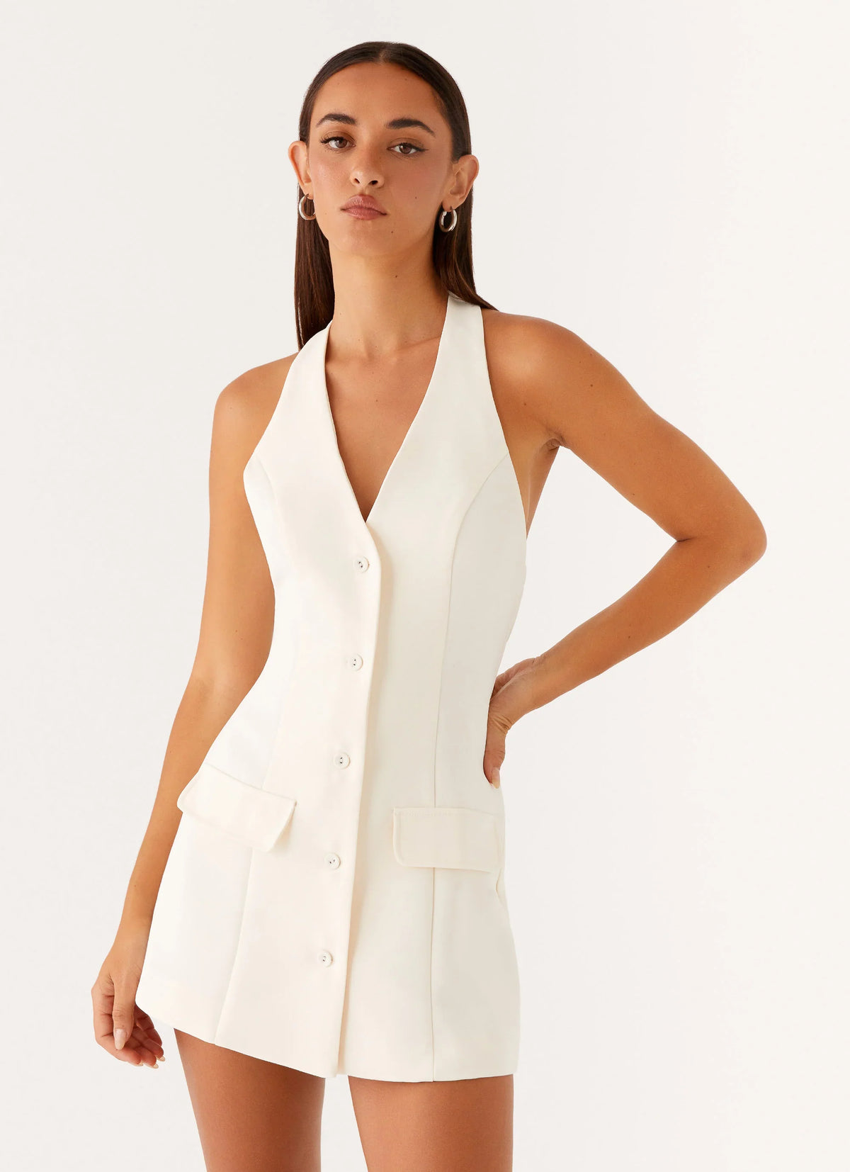 Minivestido Mira con cuello halter - Marfil