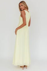 Vestido maxi Karine plisado fruncido color mantequilla