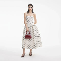 Vestido Midi de Tafetá de Poás Creme