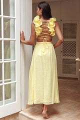 Vestido Madara con Volantes en la Espalda Amarillo