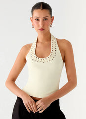 Top corto Scarla con cuello halter - Amarillo