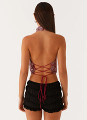 Top Nora con cuello desbocado de lentejuelas - Rojo