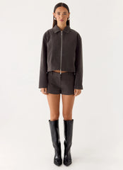 Chaqueta Austina Faux Suede Cuadrada - Gris Bronceado