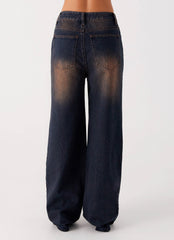 Jeans Back Again Straight Leg Denim - Lavagem Ácido Azul Marrom